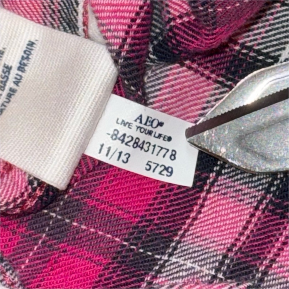 Y2K American Eagle Pink Plaid Button Down Long Sleeve Shirt Women’s Small Cotton - Picture 7 of 10